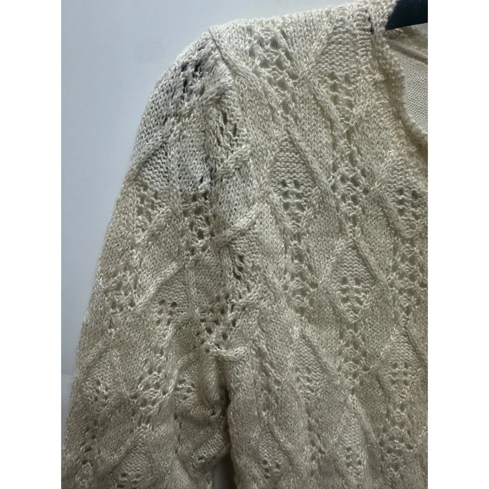 Cat & Jack Girls' Ivory 3/4 Sleeve Shine Crochet Sweater Dress XL (14/16)‎